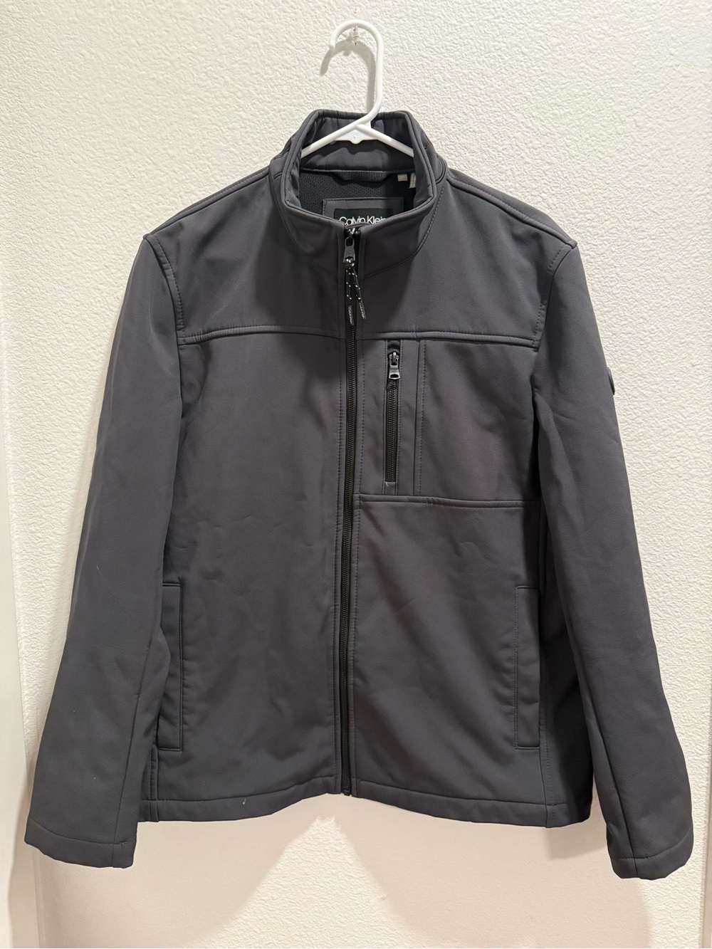 Calvin Klein Water Resistant Men's Dark Gray Zip Front Softshell Jacket